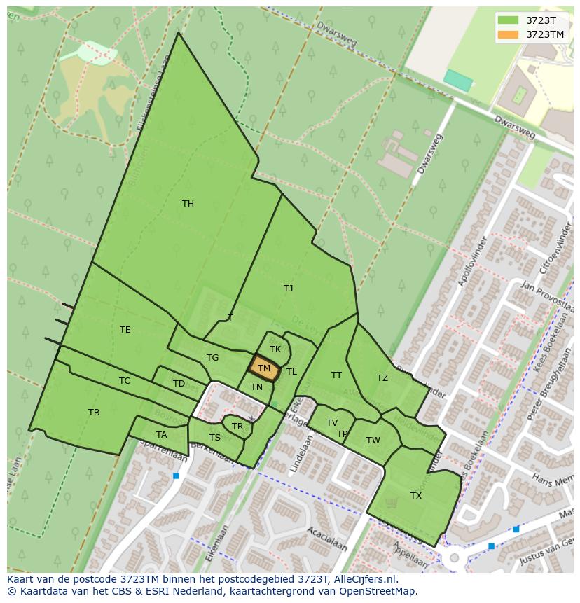Afbeelding van het postcodegebied 3723 TM op de kaart.