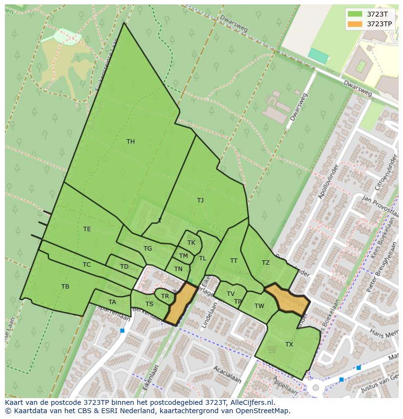 Afbeelding van het postcodegebied 3723 TP op de kaart.