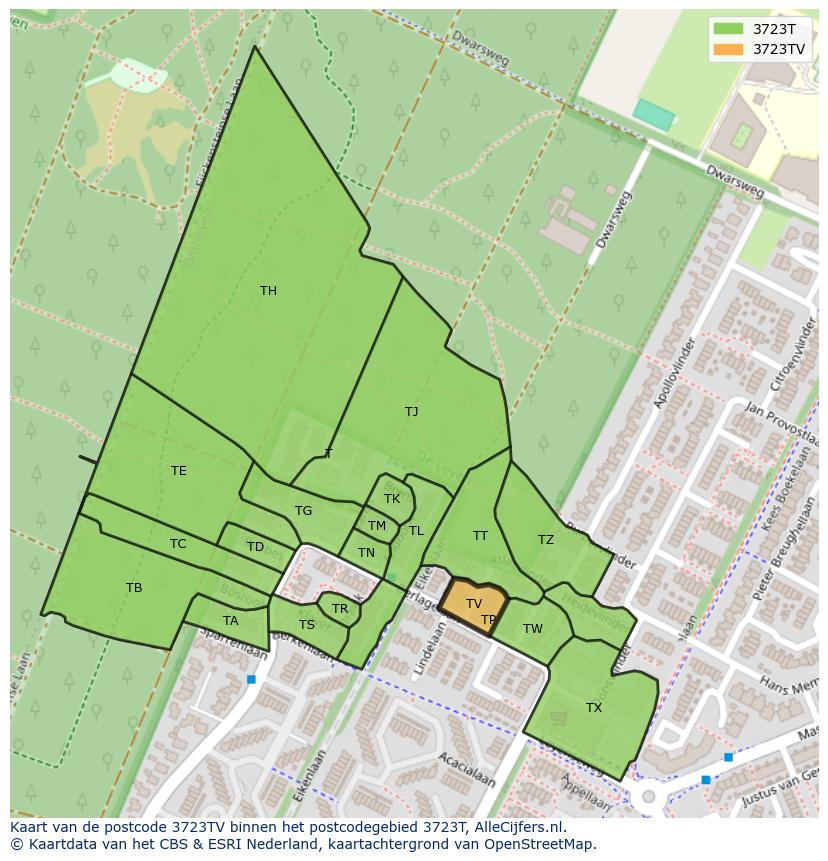Afbeelding van het postcodegebied 3723 TV op de kaart.