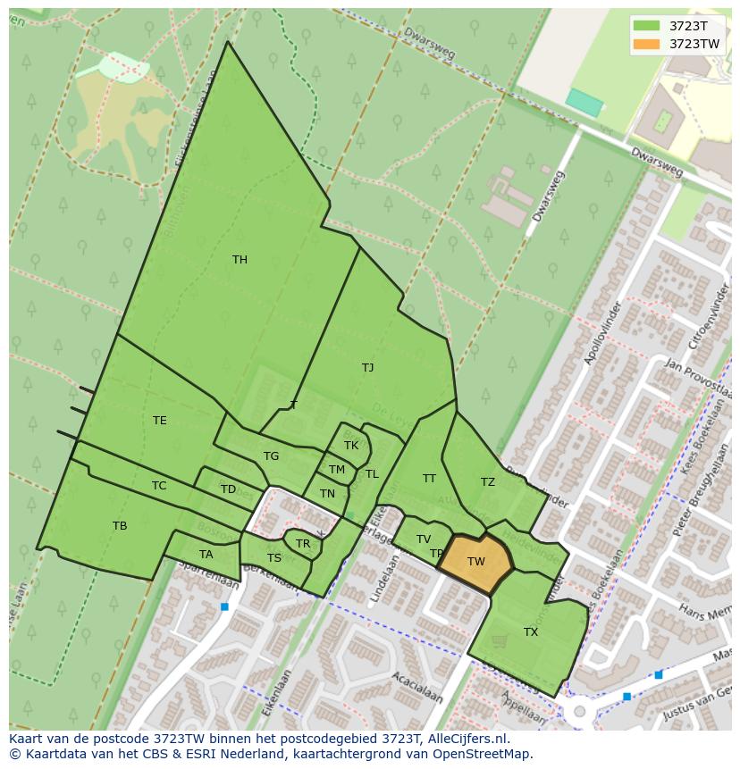Afbeelding van het postcodegebied 3723 TW op de kaart.