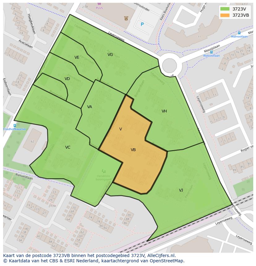 Afbeelding van het postcodegebied 3723 VB op de kaart.