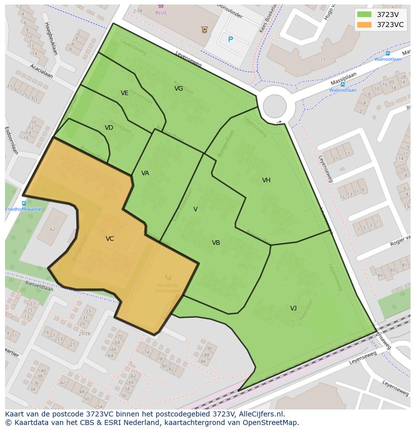 Afbeelding van het postcodegebied 3723 VC op de kaart.