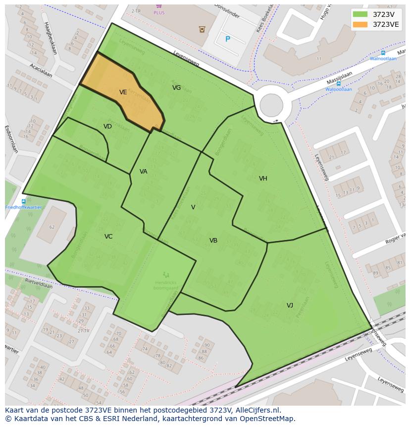 Afbeelding van het postcodegebied 3723 VE op de kaart.