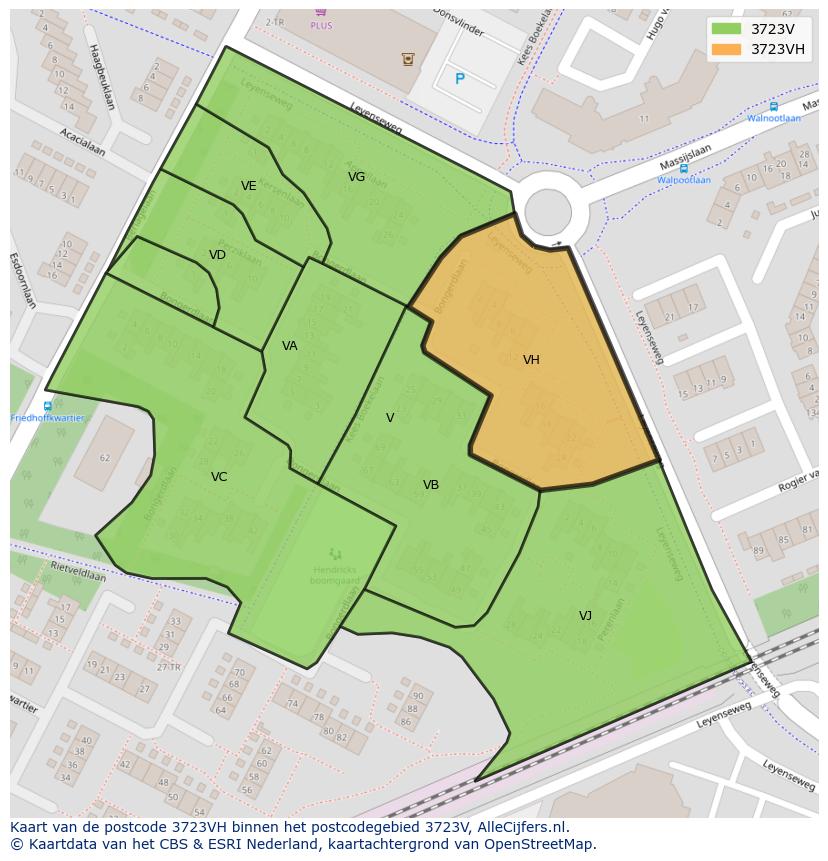 Afbeelding van het postcodegebied 3723 VH op de kaart.