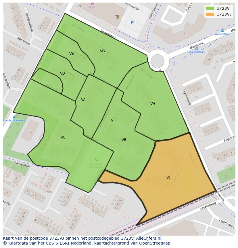 Afbeelding van het postcodegebied 3723 VJ op de kaart.