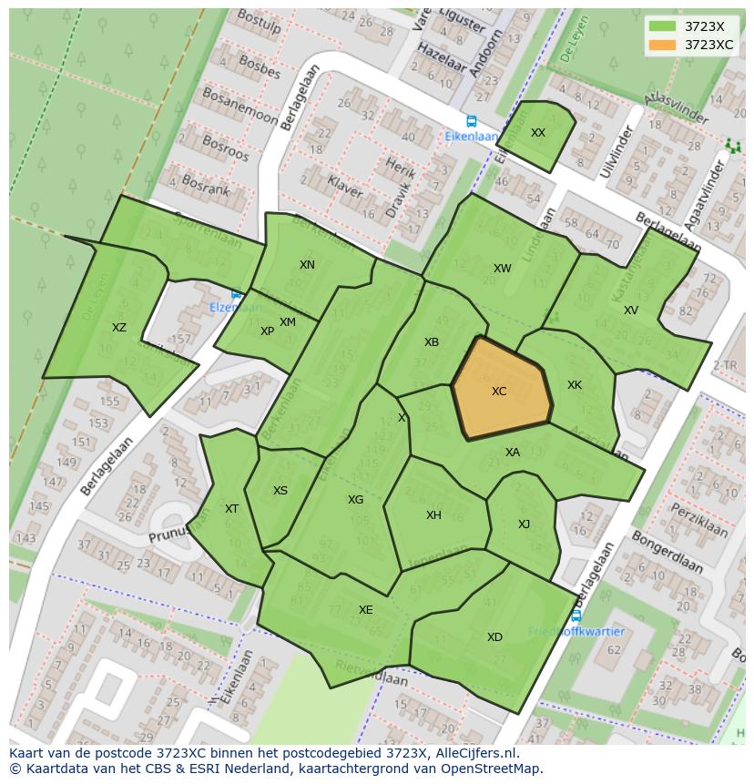 Afbeelding van het postcodegebied 3723 XC op de kaart.