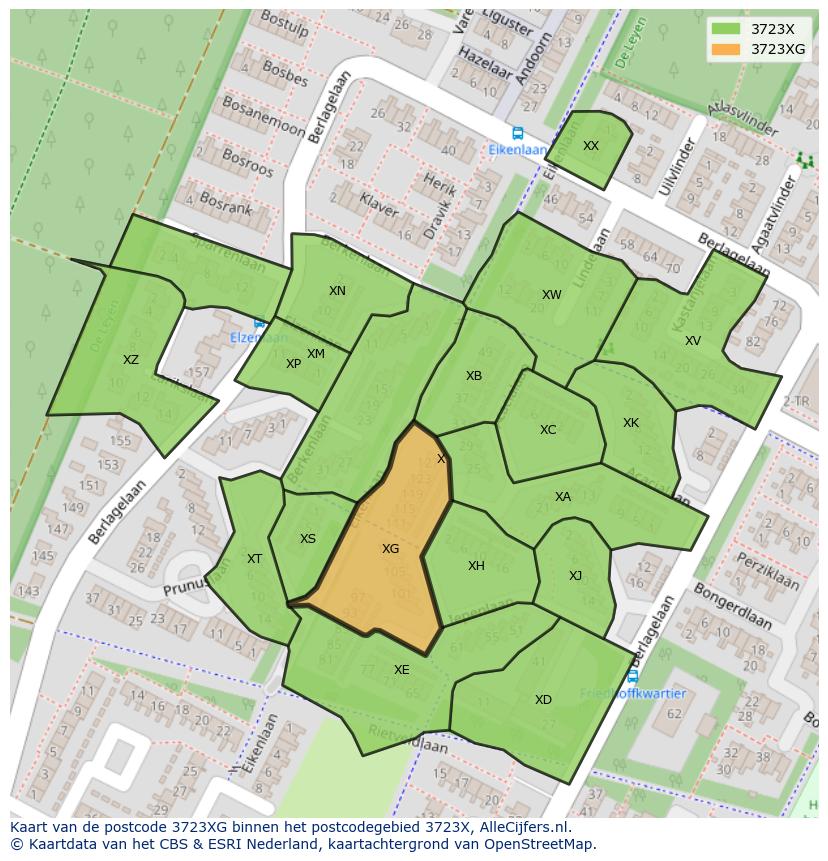 Afbeelding van het postcodegebied 3723 XG op de kaart.
