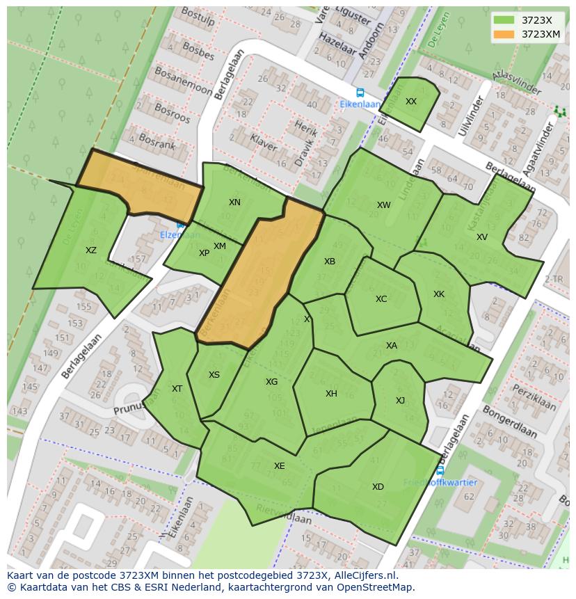 Afbeelding van het postcodegebied 3723 XM op de kaart.