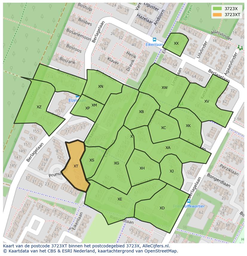 Afbeelding van het postcodegebied 3723 XT op de kaart.
