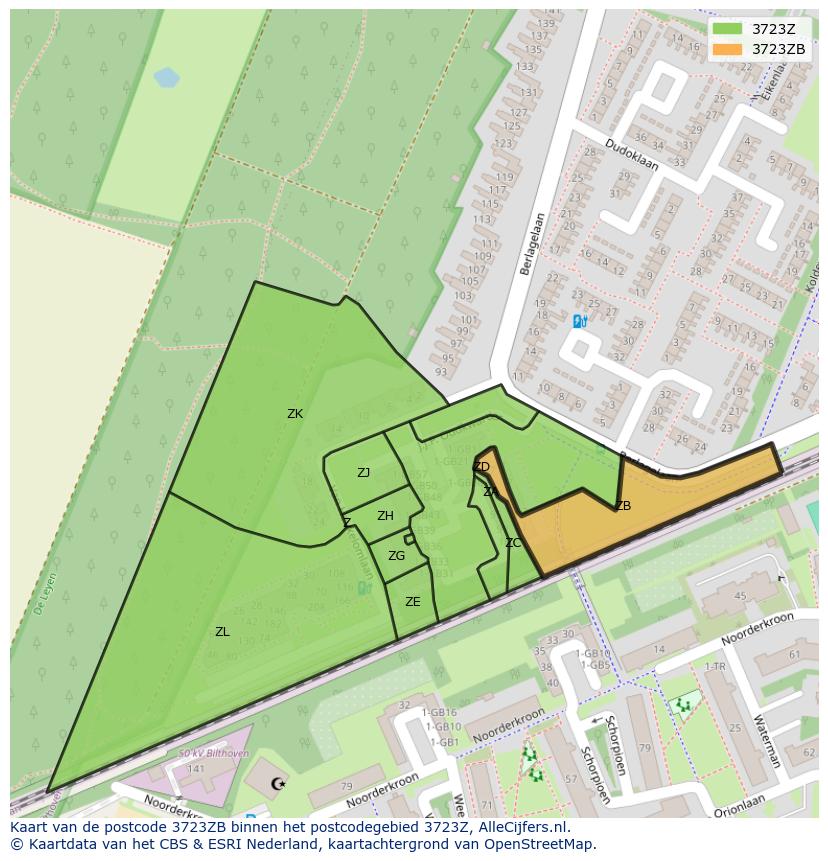 Afbeelding van het postcodegebied 3723 ZB op de kaart.