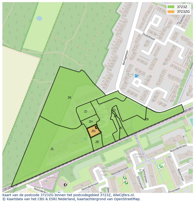 Afbeelding van het postcodegebied 3723 ZG op de kaart.