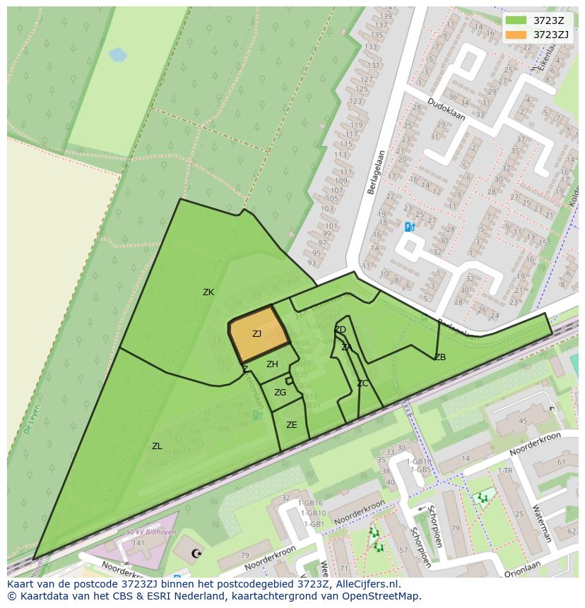 Afbeelding van het postcodegebied 3723 ZJ op de kaart.