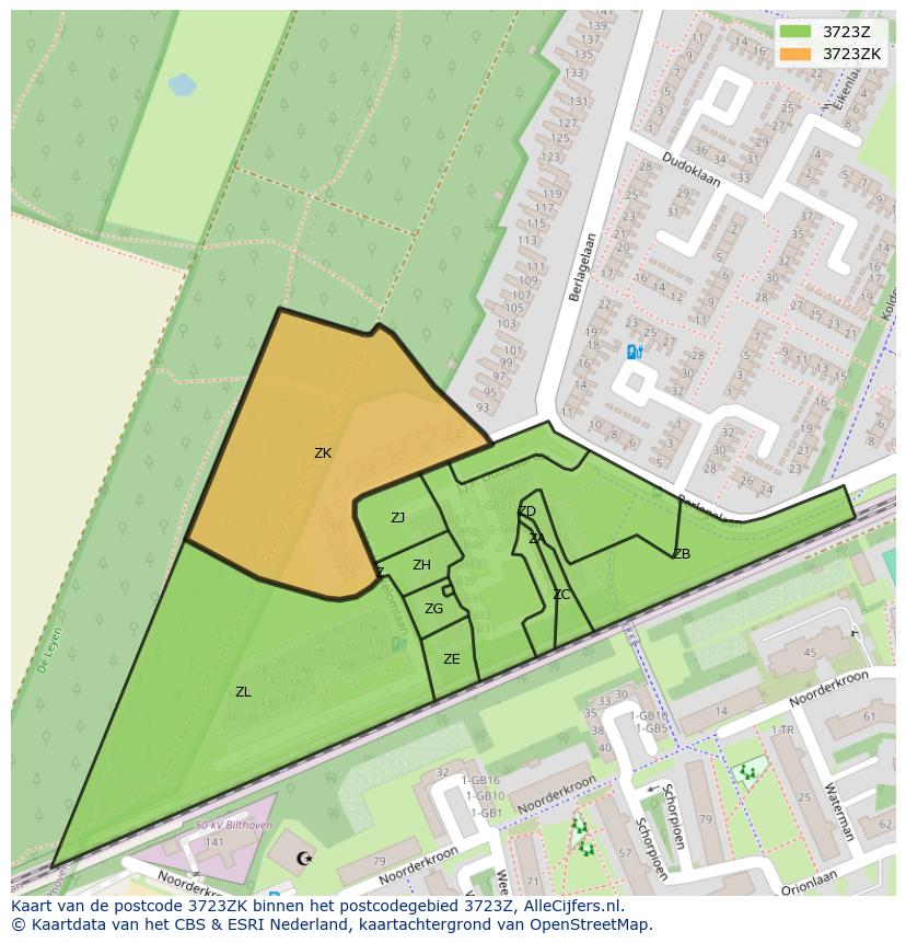 Afbeelding van het postcodegebied 3723 ZK op de kaart.