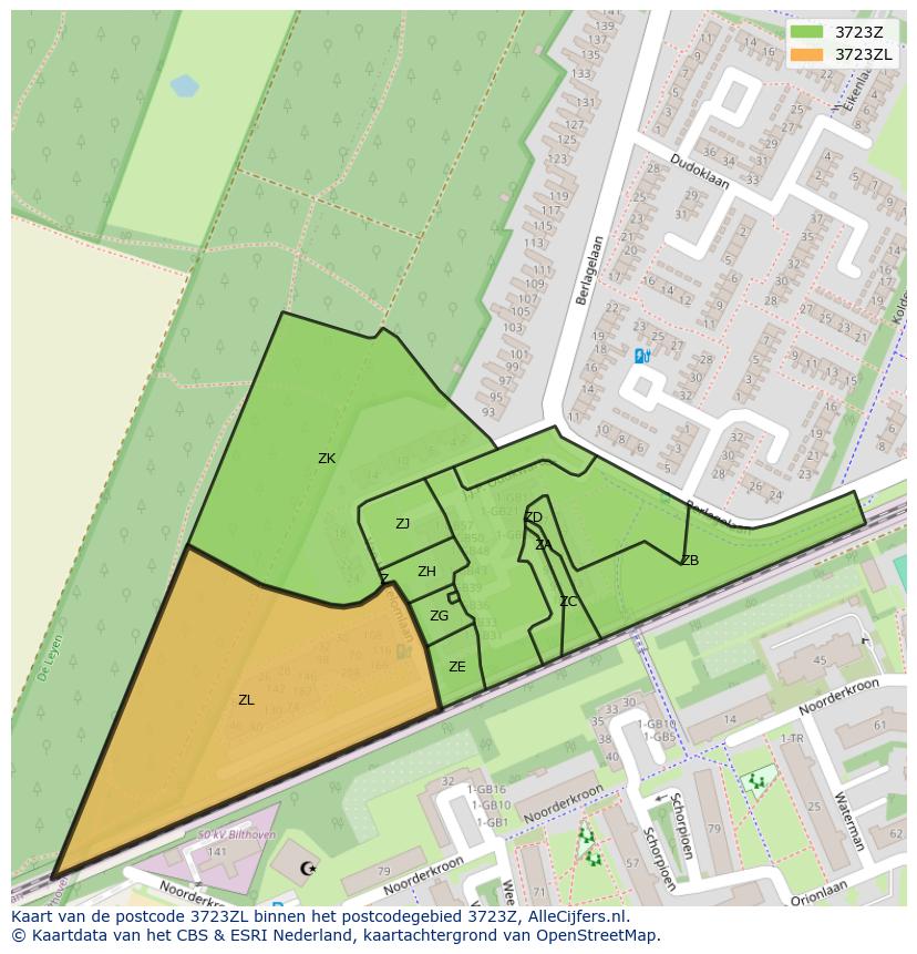 Afbeelding van het postcodegebied 3723 ZL op de kaart.