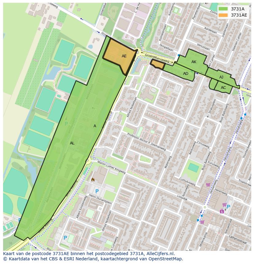 Afbeelding van het postcodegebied 3731 AE op de kaart.