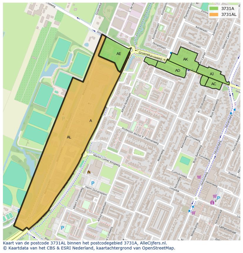 Afbeelding van het postcodegebied 3731 AL op de kaart.