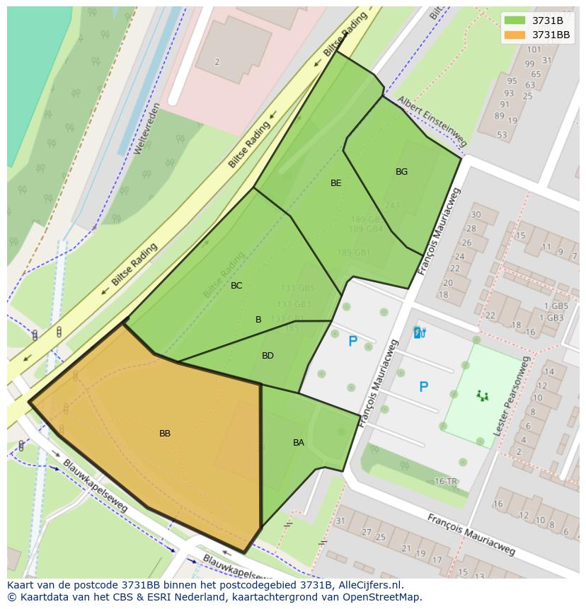Afbeelding van het postcodegebied 3731 BB op de kaart.