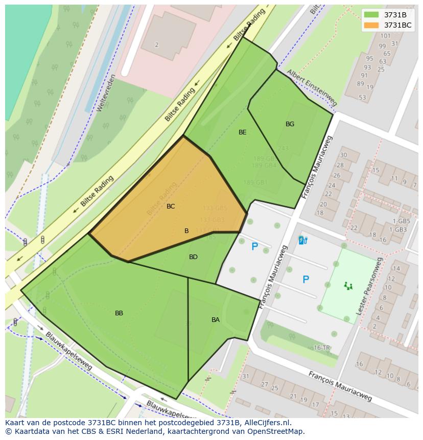 Afbeelding van het postcodegebied 3731 BC op de kaart.