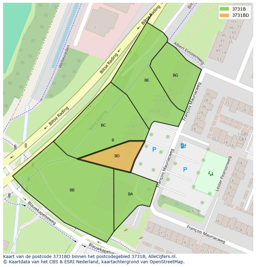 Afbeelding van het postcodegebied 3731 BD op de kaart.