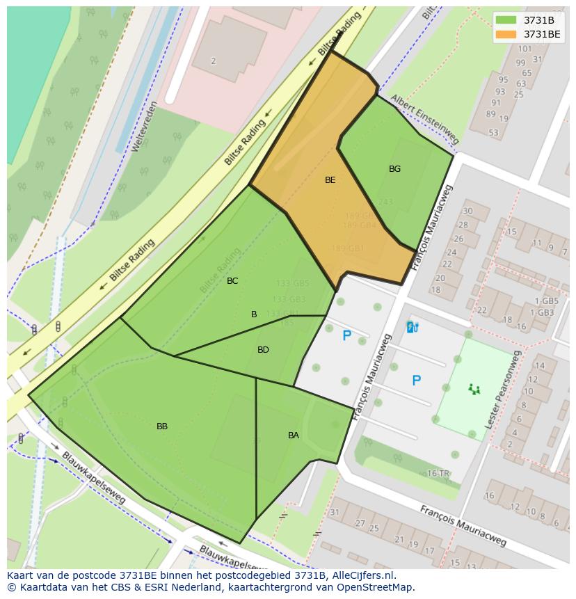 Afbeelding van het postcodegebied 3731 BE op de kaart.