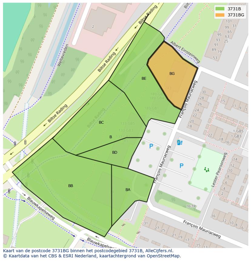 Afbeelding van het postcodegebied 3731 BG op de kaart.