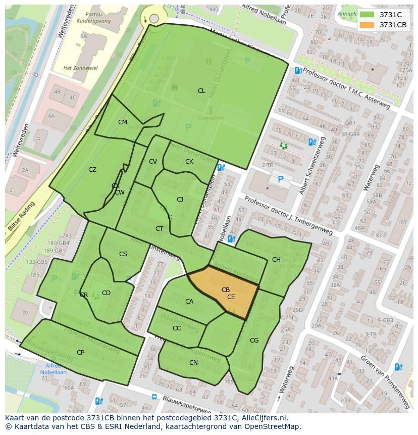 Afbeelding van het postcodegebied 3731 CB op de kaart.