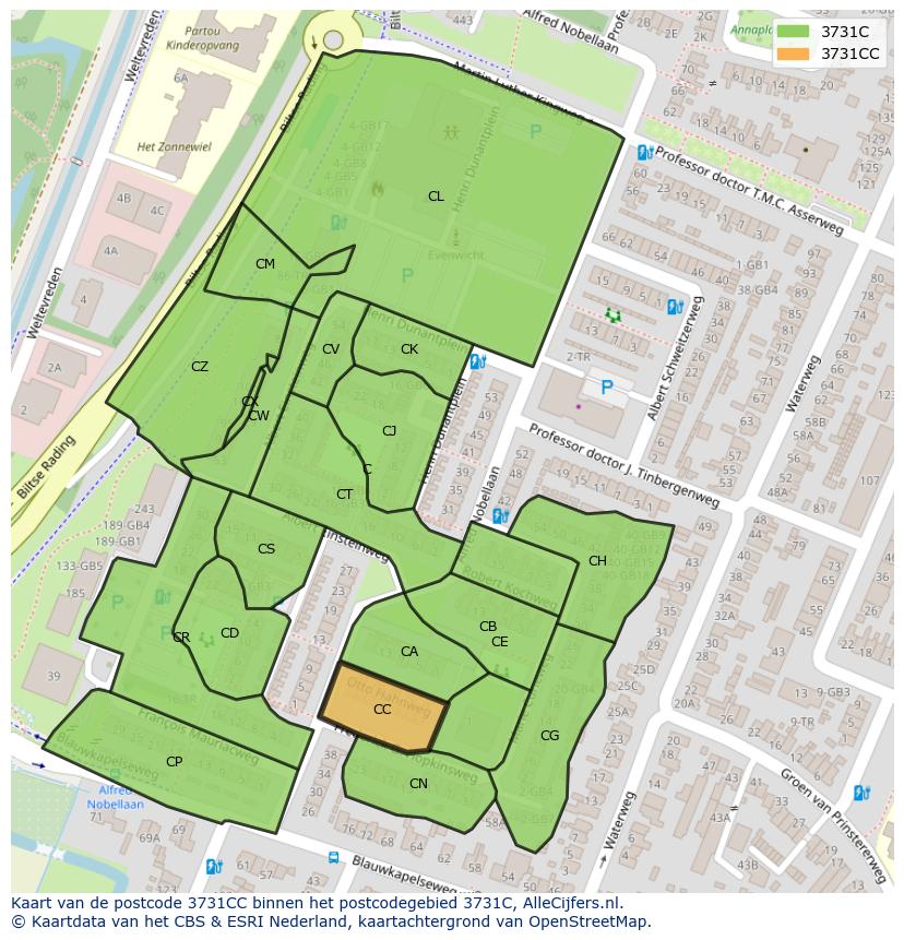 Afbeelding van het postcodegebied 3731 CC op de kaart.