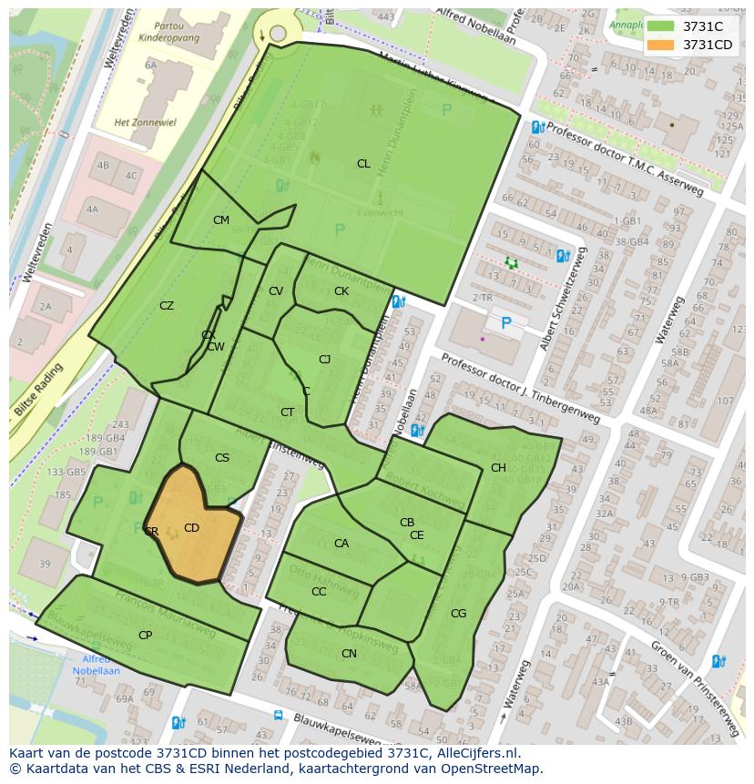 Afbeelding van het postcodegebied 3731 CD op de kaart.