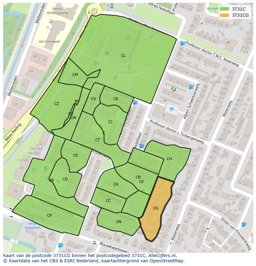 Afbeelding van het postcodegebied 3731 CG op de kaart.