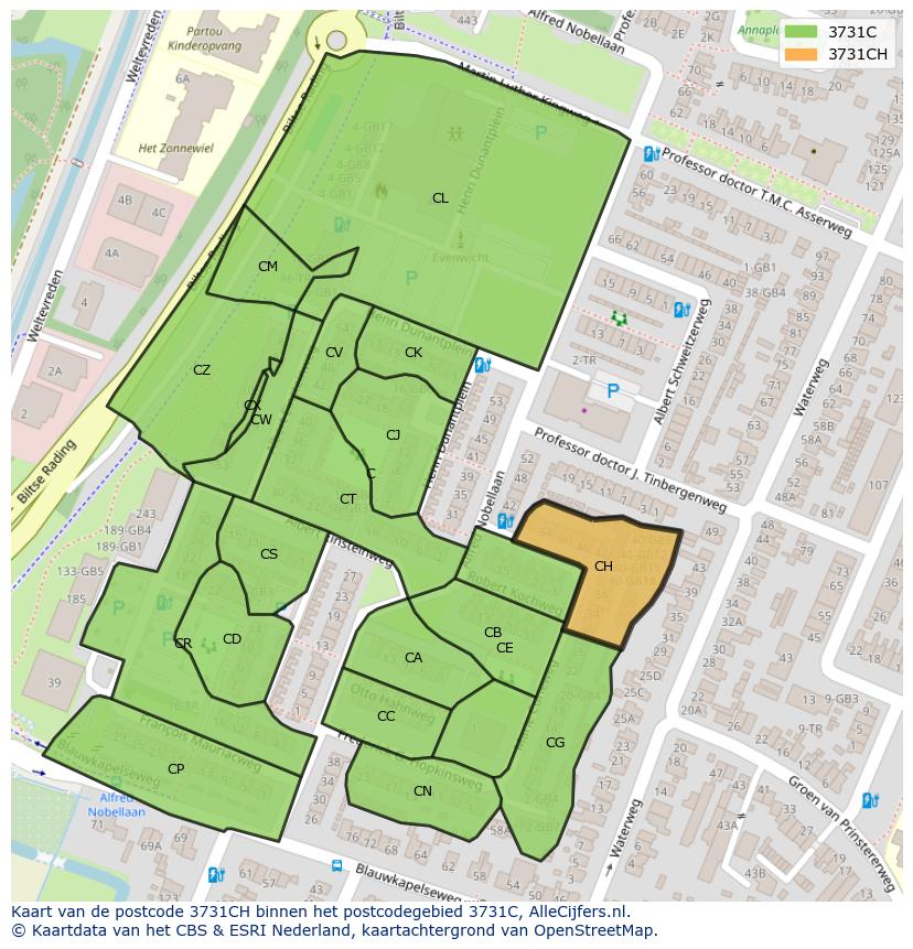 Afbeelding van het postcodegebied 3731 CH op de kaart.