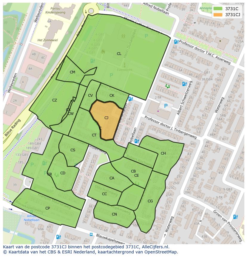 Afbeelding van het postcodegebied 3731 CJ op de kaart.