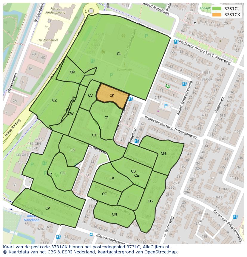 Afbeelding van het postcodegebied 3731 CK op de kaart.