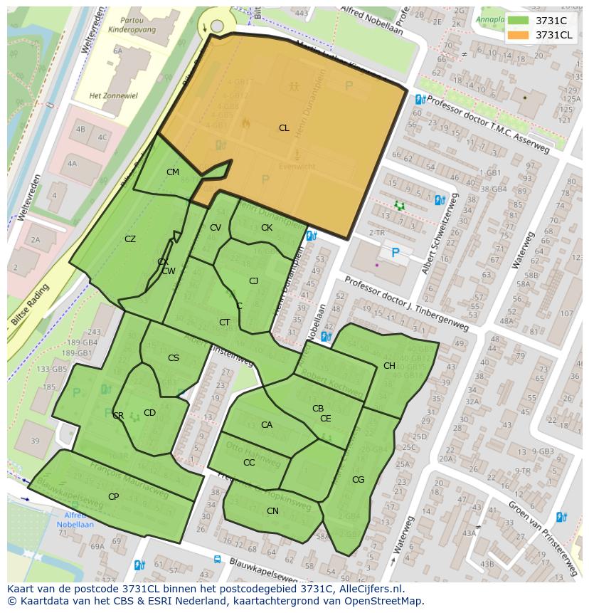 Afbeelding van het postcodegebied 3731 CL op de kaart.