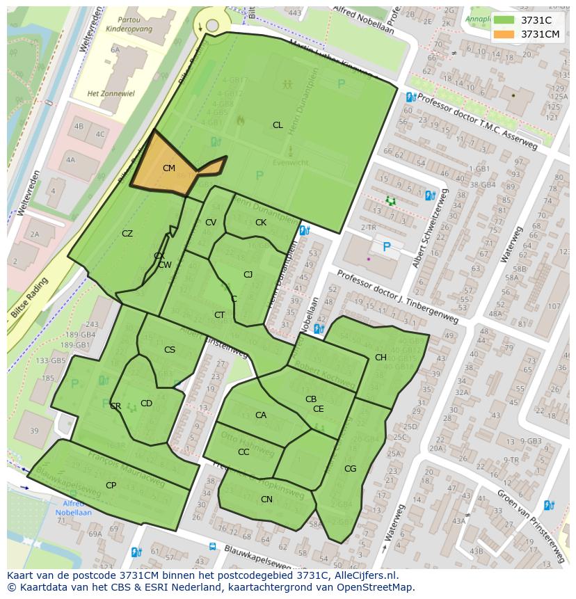 Afbeelding van het postcodegebied 3731 CM op de kaart.
