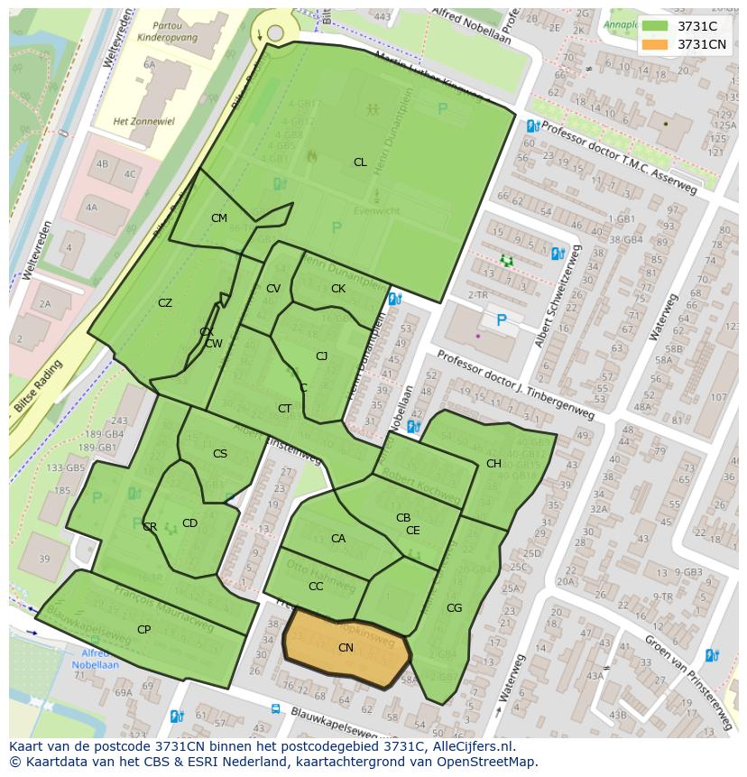 Afbeelding van het postcodegebied 3731 CN op de kaart.
