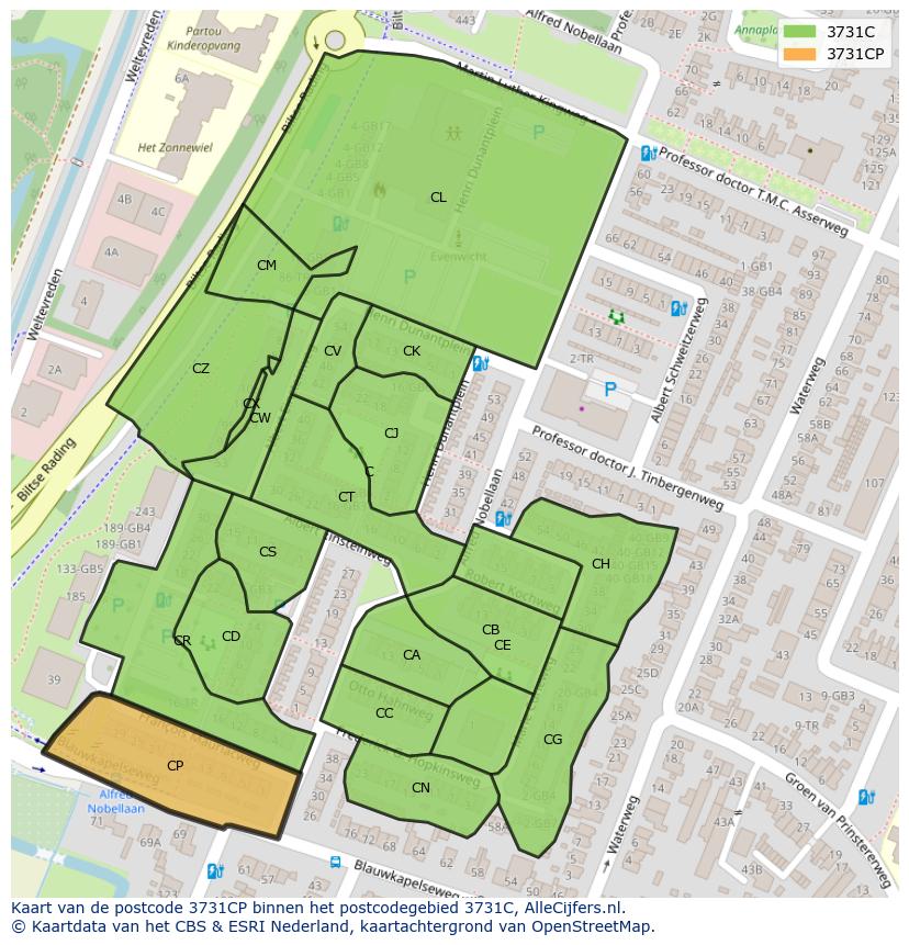Afbeelding van het postcodegebied 3731 CP op de kaart.