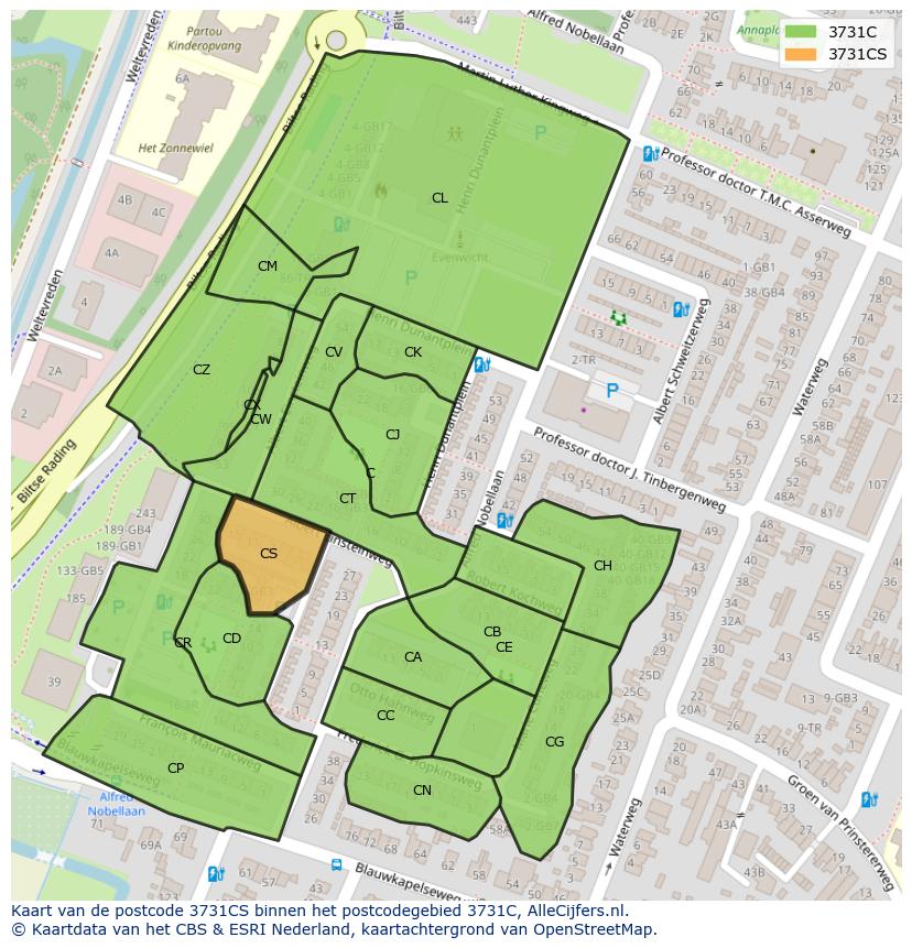 Afbeelding van het postcodegebied 3731 CS op de kaart.