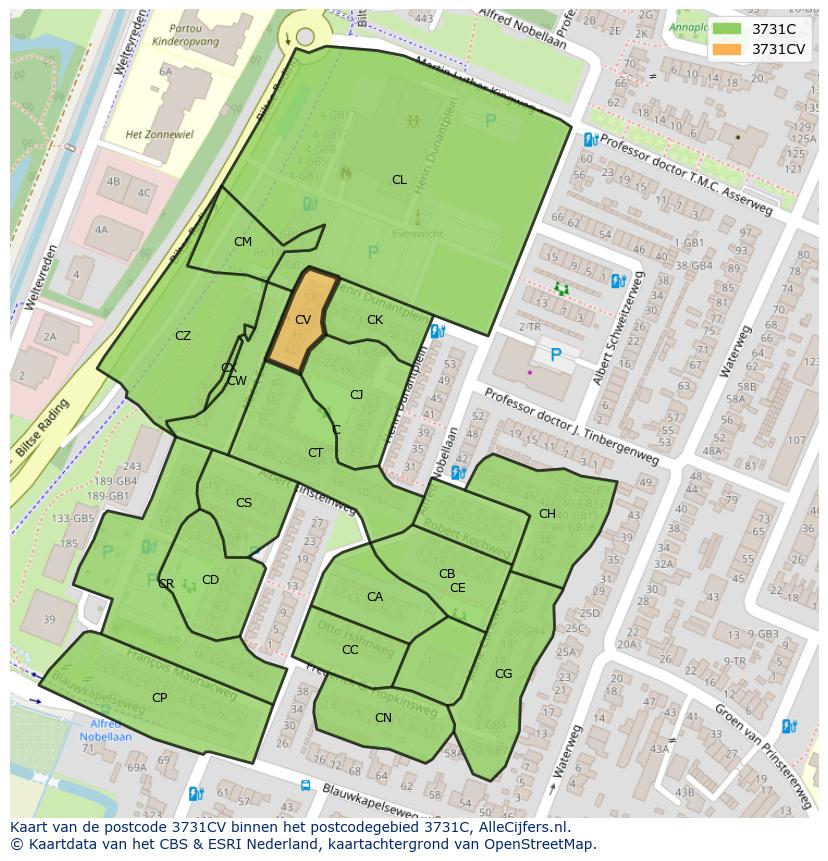 Afbeelding van het postcodegebied 3731 CV op de kaart.