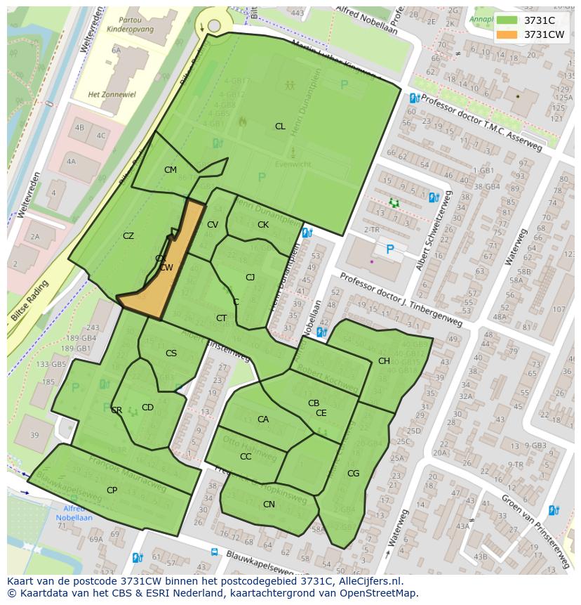 Afbeelding van het postcodegebied 3731 CW op de kaart.