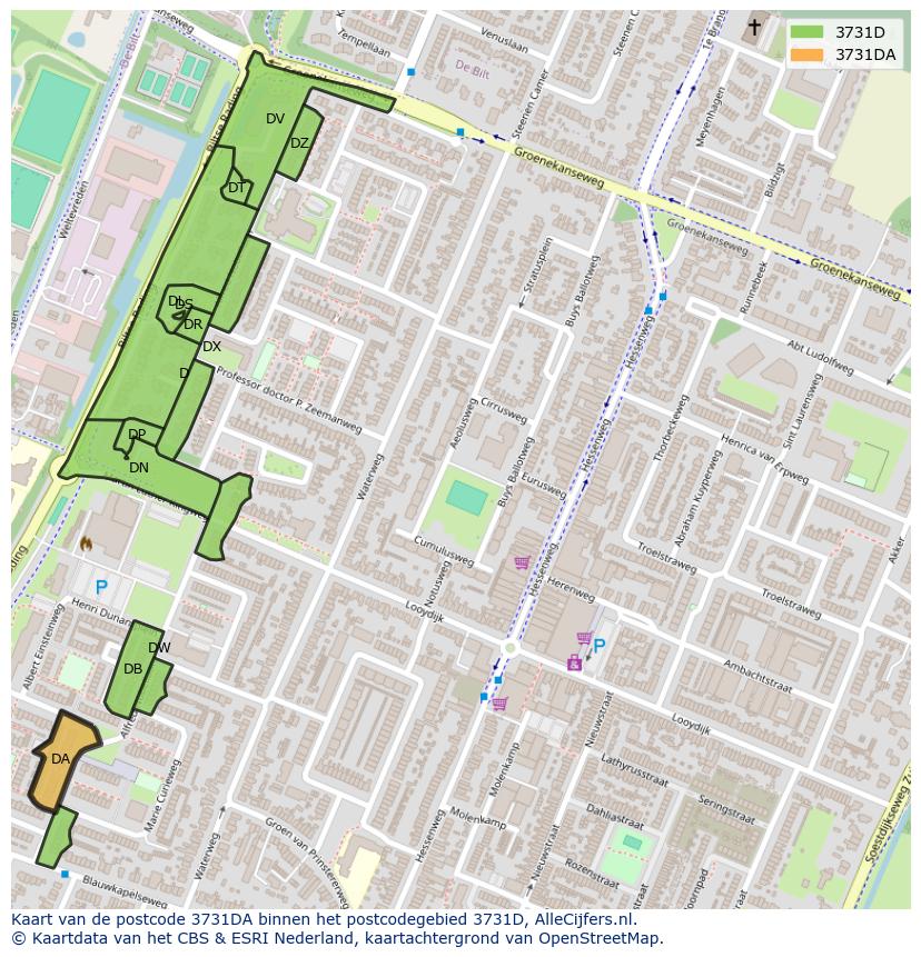 Afbeelding van het postcodegebied 3731 DA op de kaart.