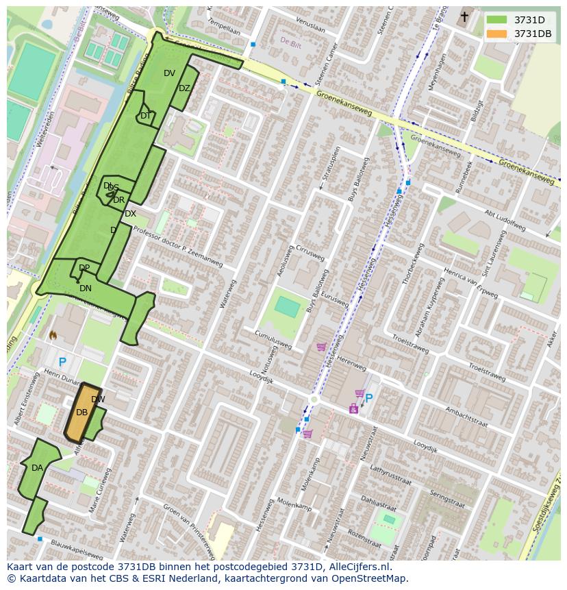 Afbeelding van het postcodegebied 3731 DB op de kaart.