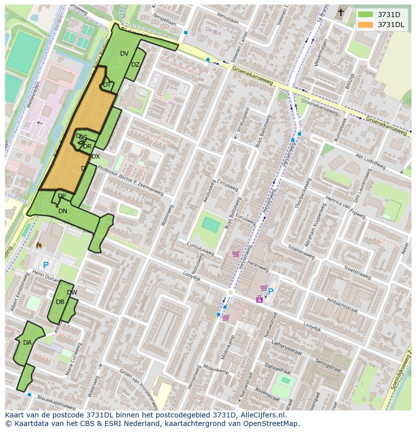 Afbeelding van het postcodegebied 3731 DL op de kaart.