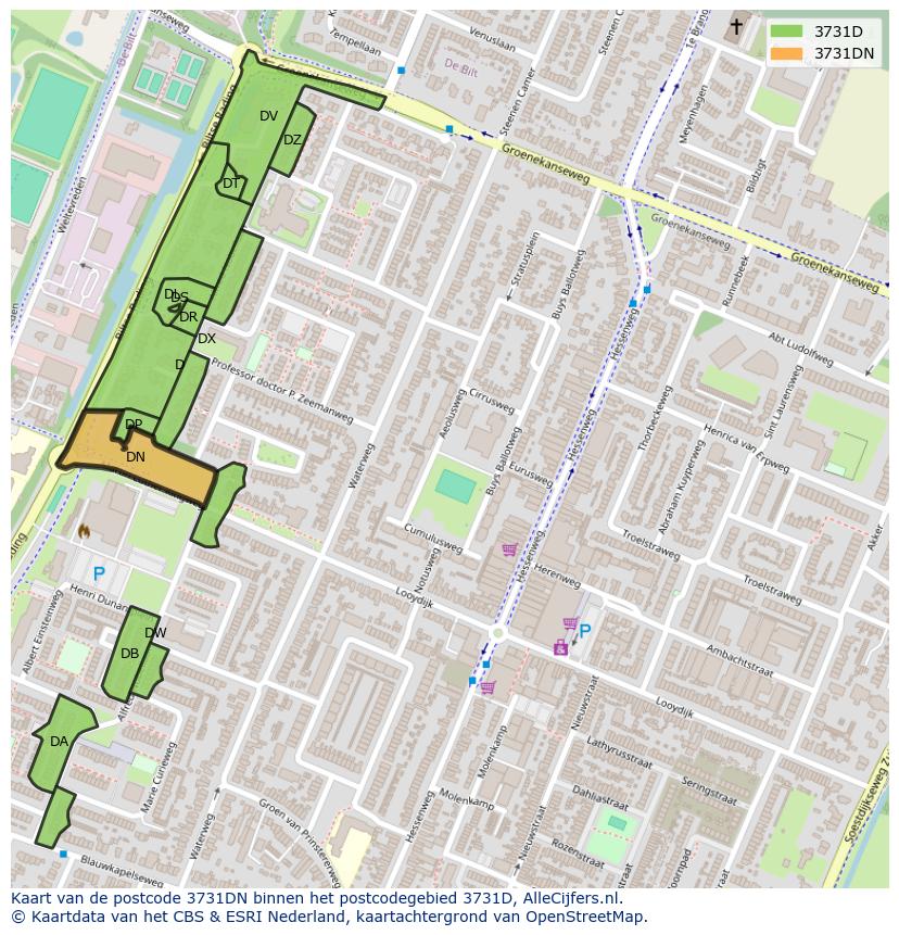 Afbeelding van het postcodegebied 3731 DN op de kaart.