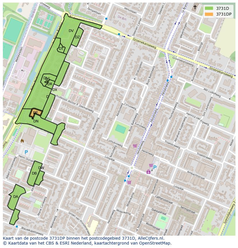 Afbeelding van het postcodegebied 3731 DP op de kaart.