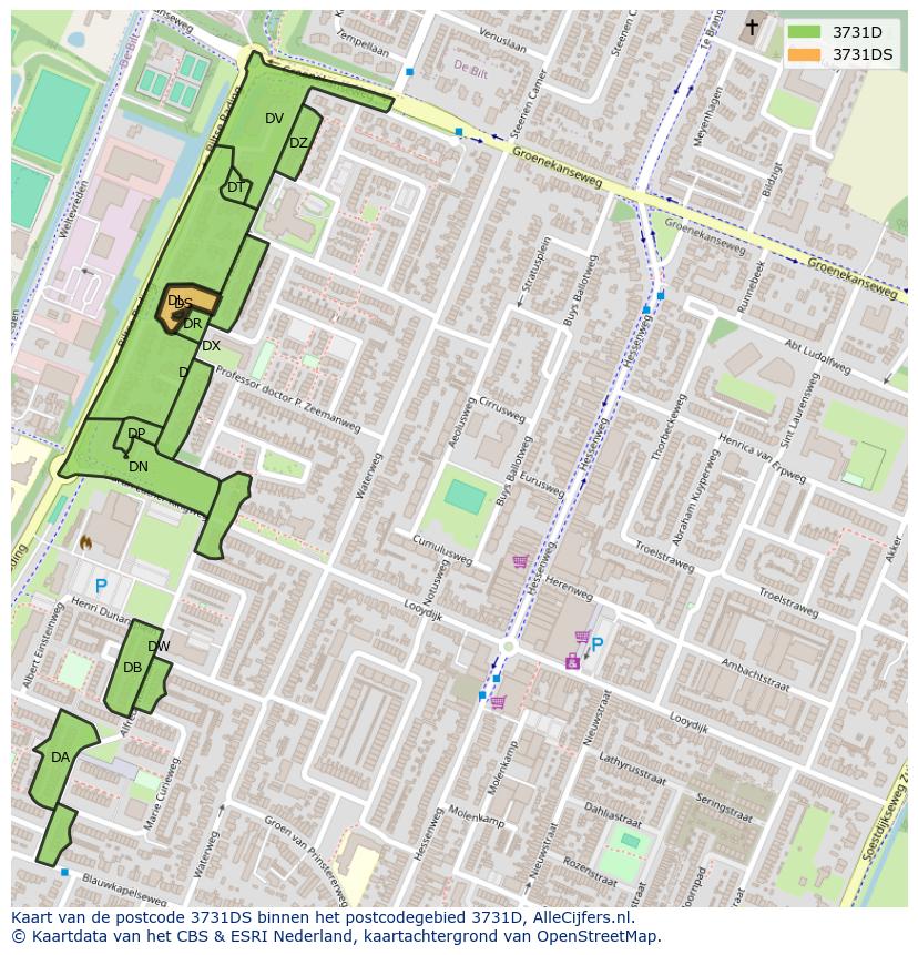 Afbeelding van het postcodegebied 3731 DS op de kaart.