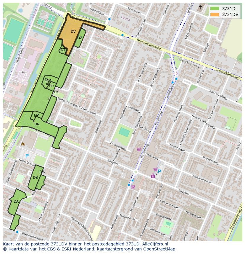 Afbeelding van het postcodegebied 3731 DV op de kaart.