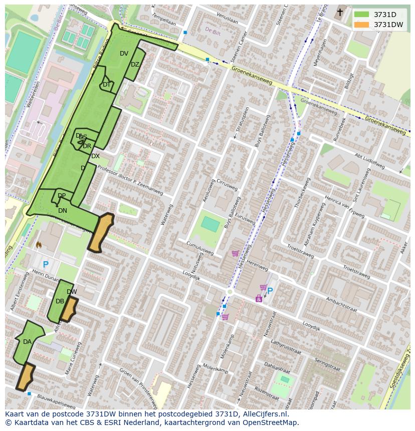 Afbeelding van het postcodegebied 3731 DW op de kaart.