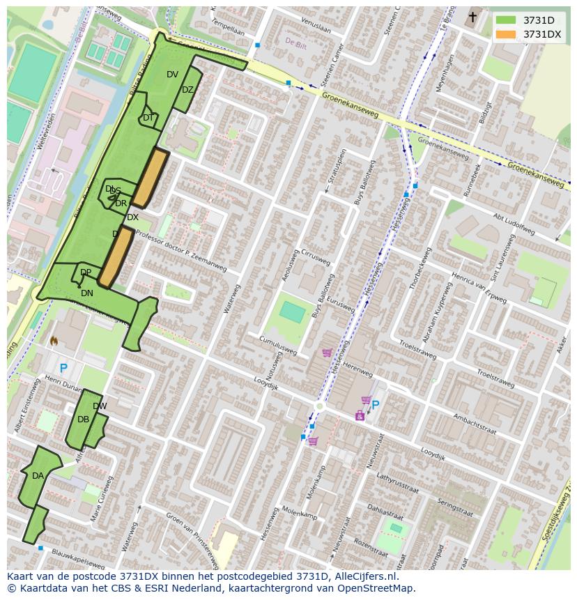 Afbeelding van het postcodegebied 3731 DX op de kaart.