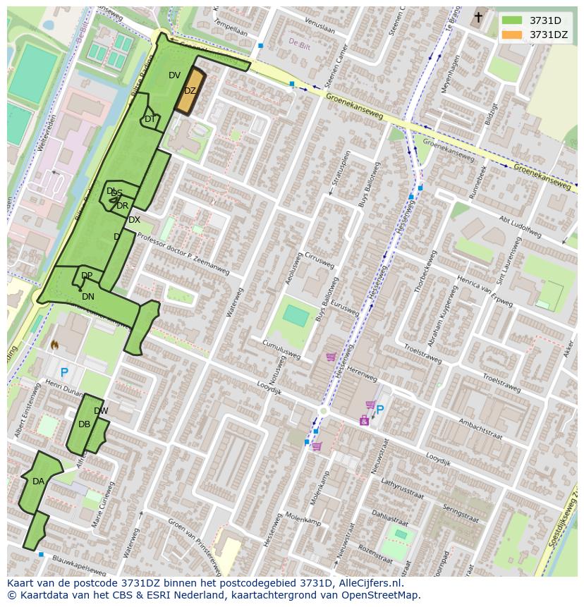 Afbeelding van het postcodegebied 3731 DZ op de kaart.