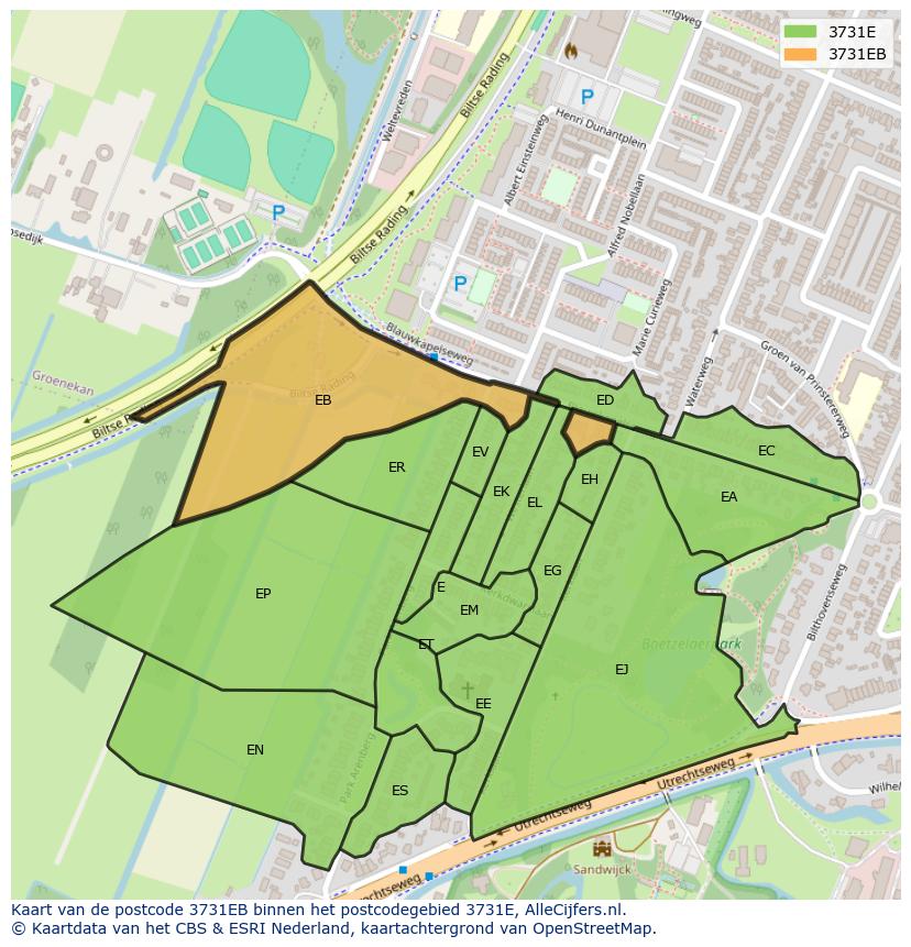 Afbeelding van het postcodegebied 3731 EB op de kaart.